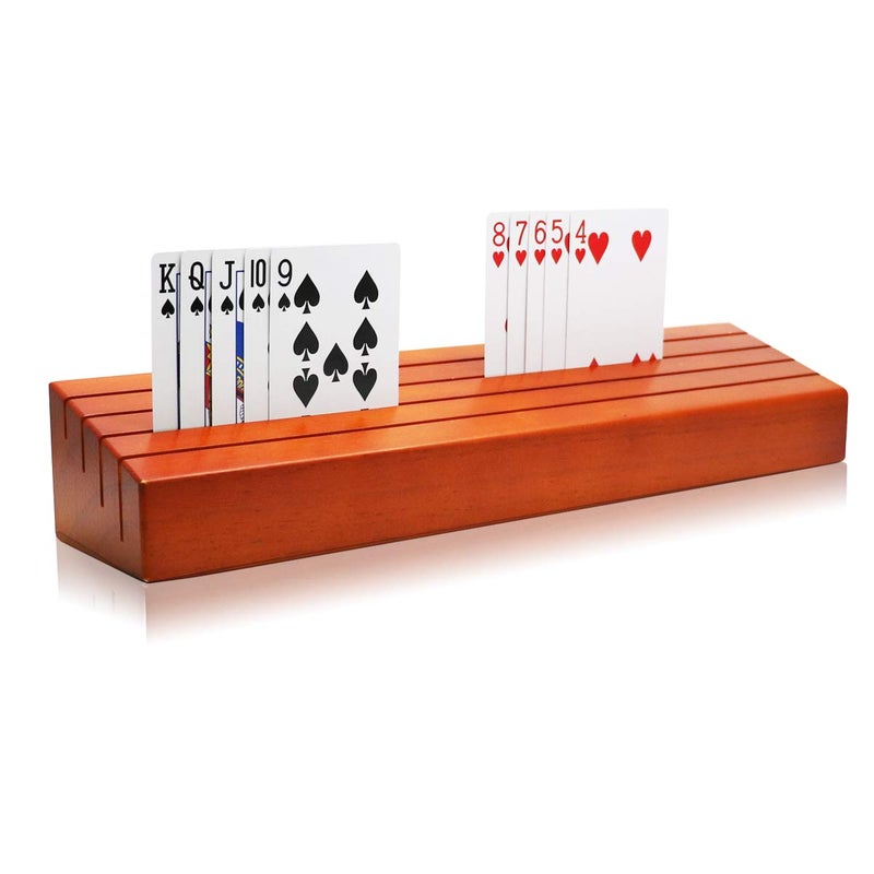 Exqline Wooden Playing Card Holder Tray Rack Organizer for Kids Seniors Adults - 13.8 inch* 3.1 Inch Extended Versions Long Enough for Bridge Canasta Strategy Card Playing - Image 1